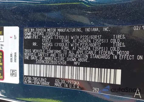 2011 Toyota Sienna Xle V6 z USA, uszkodzony, nr VIN 5TDYK3DC2BS012458